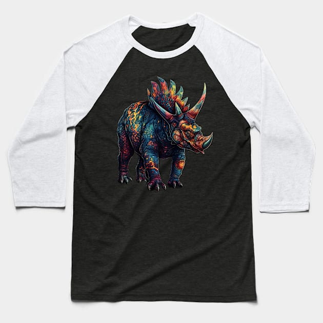 Colorful Horned Dino Baseball T-Shirt by DavisDesigns79